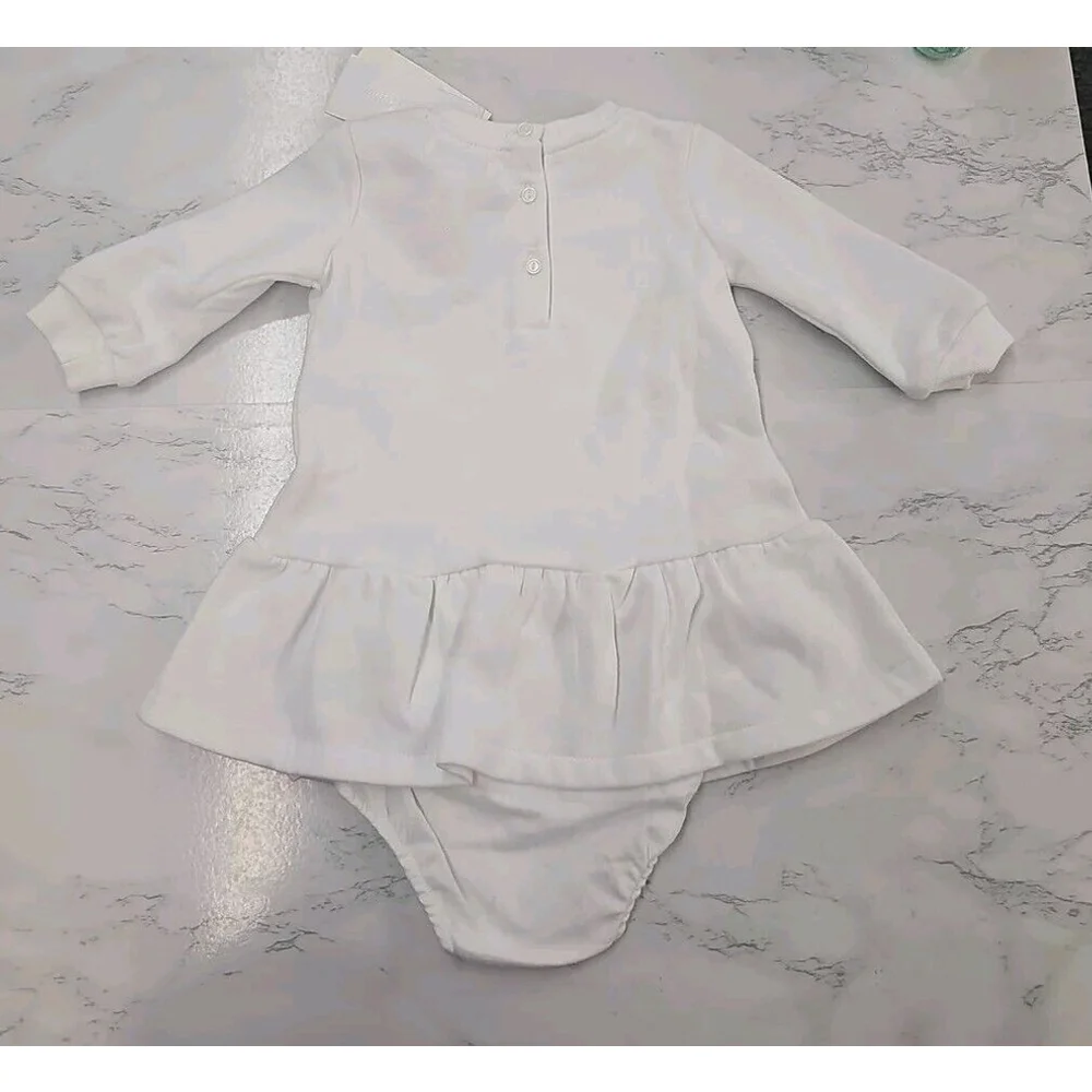 Ralph Lauren Baby Girls Winter Icon Fleece Dress & Bloomer White Size 6M NEW $60
